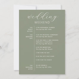 Dusty Sage Green Woodland Wedding Weekend Timeline 招待状