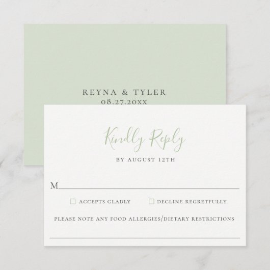Dusty Sage Green's Food 結婚 Algemy RSVPカード (正面/裏面)