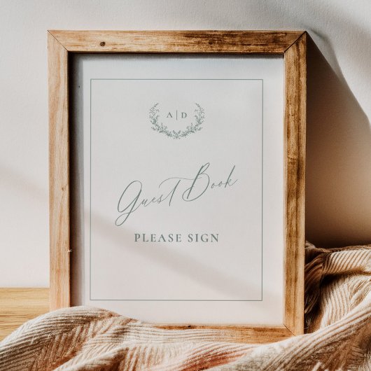 Dusty Sage Guest Book Wedding Table Sign Decor ポスター