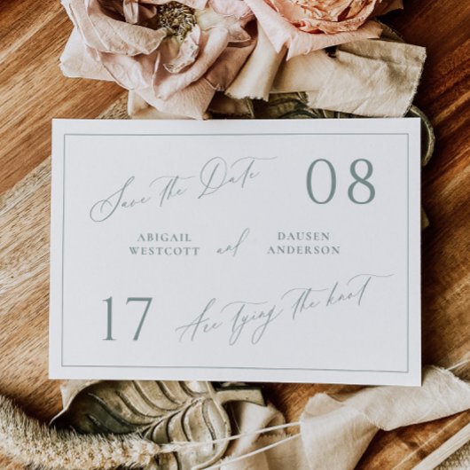 Dusty Sage Save the Date Wedding Announcement セーブザデート