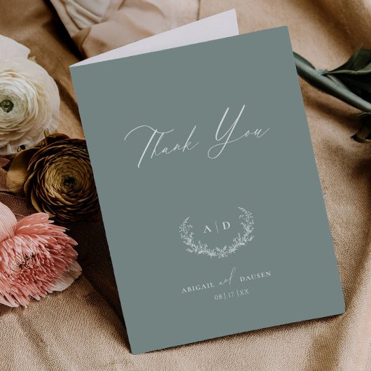 Dusty Sage Thank you Wedding Folded Note Card サンキューカード