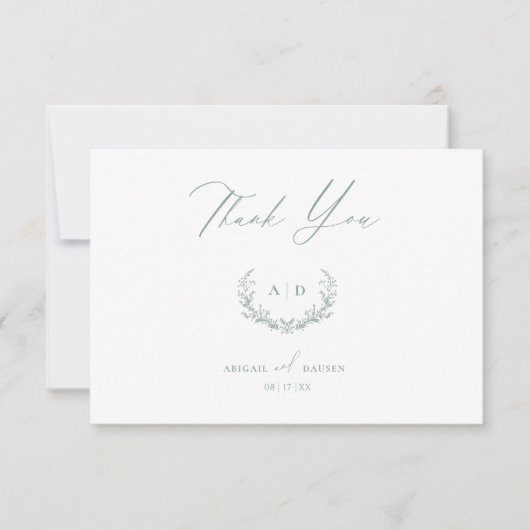 Dusty Sage Wedding Day Thank you Flat Note Card 招待状 (正面)