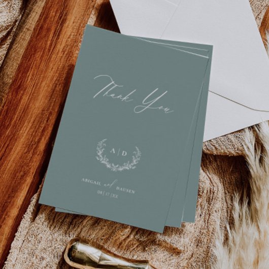 Dusty Sage Wedding Day Thank you Flat Note Card 招待状