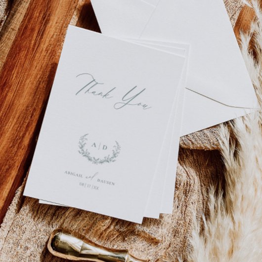 Dusty Sage Wedding Day Thank you Flat Note Card 招待状