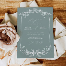 Dusty Sage Wedding Invitation Announcement Card 招待状