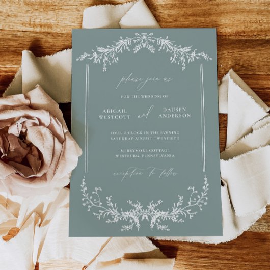 Dusty Sage Wedding Invitation Announcement Card 招待状