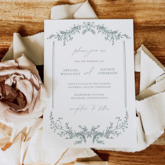 Dusty Sage Wedding Invitation Announcement Card 招待状