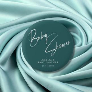 Dusty Teal Baby Shower Elegant Script Design 缶バッジ