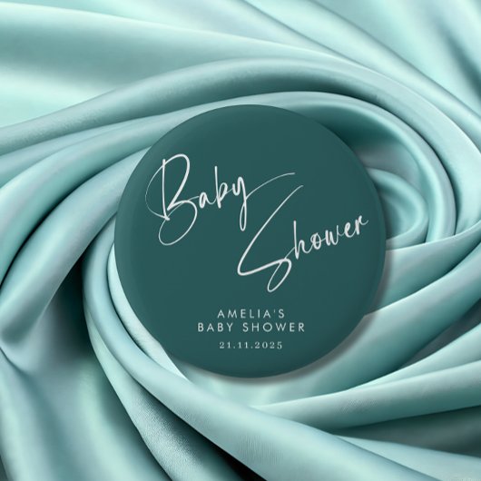 Dusty Teal Baby Shower Elegant Script Design 缶バッジ