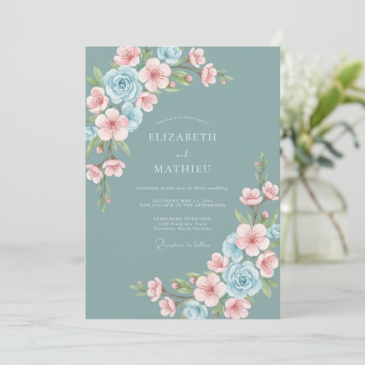 Dusty Teal Captivating Spring Wedding 招待状 (スタンド正面)