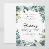 Dusty Teal Floral Arch Wedding 招待状 (正面/裏面)