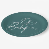 Dusty Teal Oh Baby Baby Shower Design ペーパープレート (アングル)