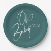 Dusty Teal Oh Baby Baby Shower Design ペーパープレート (正面)