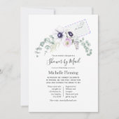 Dusty VioletフローラブライダルまたはBaby Shower by Mail 招待状 (正面)