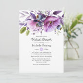 Dusty Violetフローラ仮想ベビーまたはブライダルシャワー 招待状 (スタンド正面)