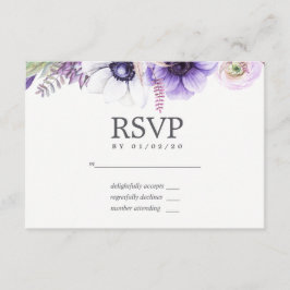 Dusty Violet結婚の水彩フローラRSVP 出欠カード