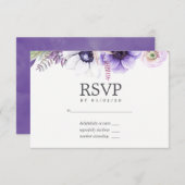 Dusty Violet結婚の水彩フローラRSVP 出欠カード (正面/裏面)