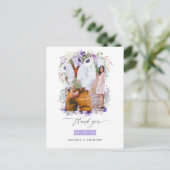 Dusty Violet Pastelフローラ結婚の写真ありがとう ポストカード (スタンド正面)