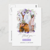 Dusty Violet Pastelフローラ結婚の写真ありがとう ポストカード (正面/裏面)