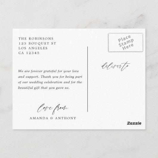 Dusty Violet Pastelフローラ結婚の写真ありがとう ポストカード (裏面)