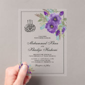 Dusty Violet Watercolor Floral Islamic Wedding アクリル招待状 (インサイチュ (ポータブル))