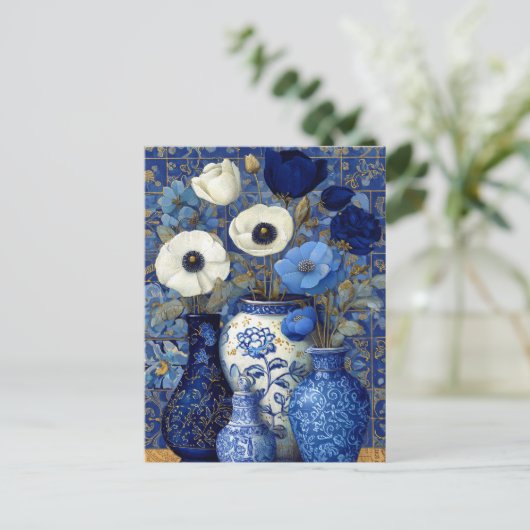 Dutch Blue Floral Still Life ポストカード (スタンド正面)
