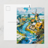 Dutch Countryside with Windmills and Water Channel ポストカード (正面/裏面)