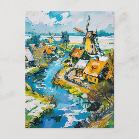 Dutch Countryside with Windmills and Water Channel ポストカード (正面)