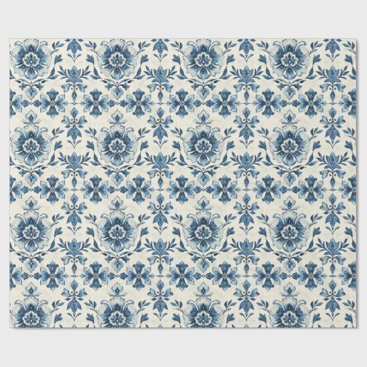 Dutch Floral Tile Gift Wrap, Delft Blue Pattern ラッピングペーパー (フラット)