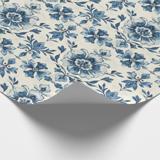 Dutch Floral Tile Gift Wrap, Delft Blue Pattern ラッピングペーパー (角)