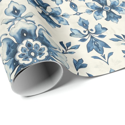 Dutch Floral Tile Gift Wrap, Delft Blue Pattern ラッピングペーパー (ロールコーナー)