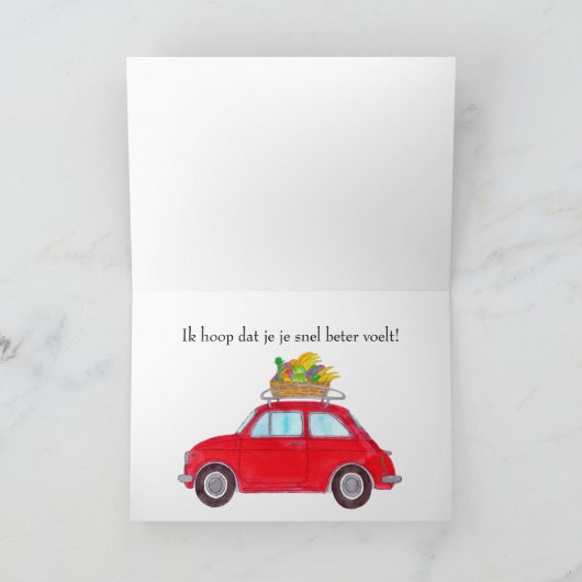 Dutch Get well Red Retro Fiat 500 カード (内部)