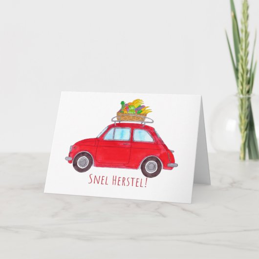 Dutch Get well Red Retro Fiat 500 カード (正面)