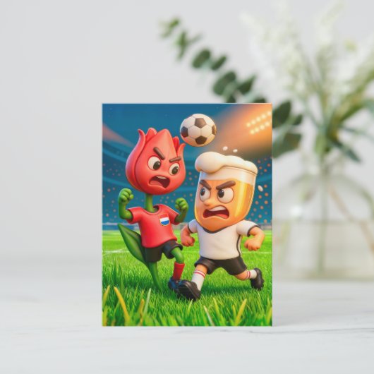 Dutch tulip versus German beer glass soccer duel ポストカード (スタンド正面)