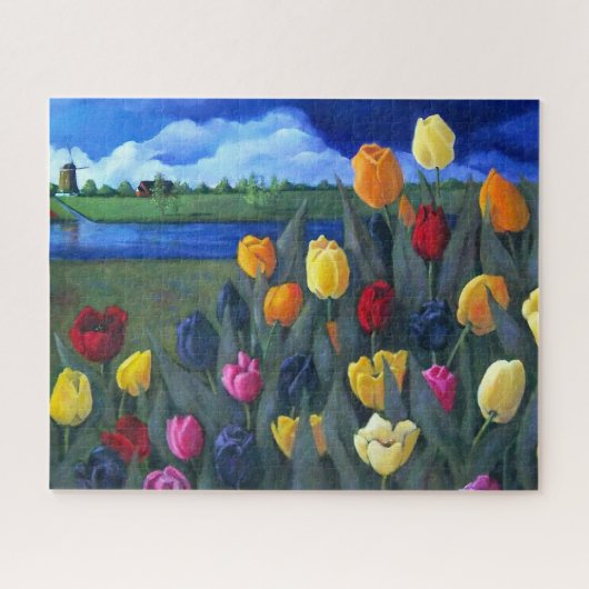 Dutch Tulips Painting and Windmill, Netherlands  ジグソーパズル (横)