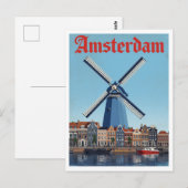 Dutch Windmill and Canal Scene Amsterdam ポストカード (正面/裏面)