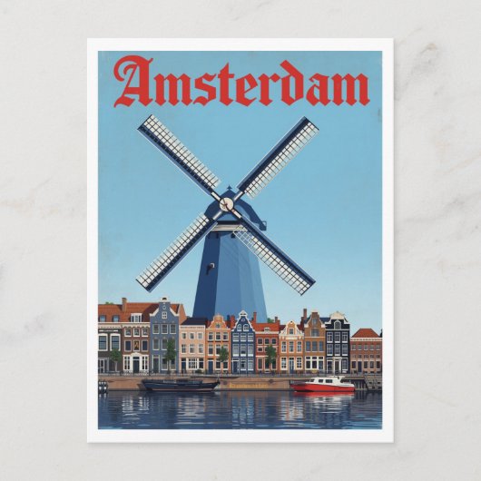Dutch Windmill and Canal Scene Amsterdam ポストカード (正面)