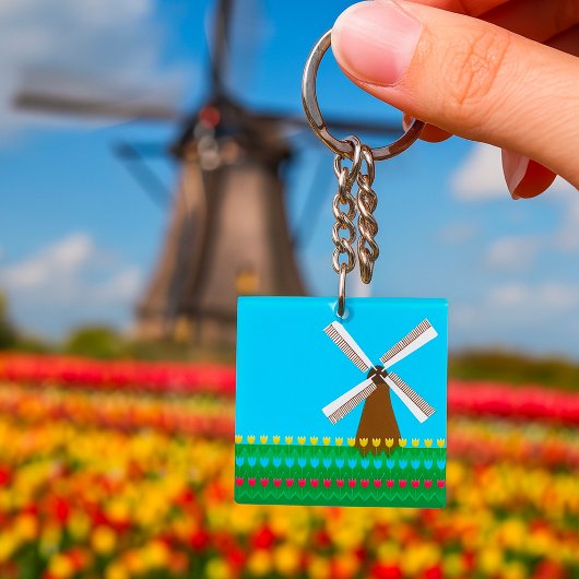 Dutch Windmill and Colorful Tulip Field キーホルダー