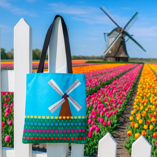 Dutch Windmill and Colorful Tulip Field トートバッグ