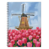 Dutch Windmill | Tulip Flower Field Watercolor ノートブック (正面)