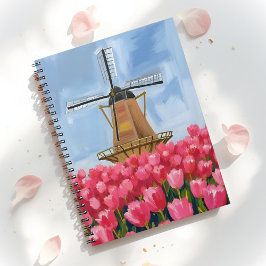 Dutch Windmill | Tulip Flower Field Watercolor ノートブック