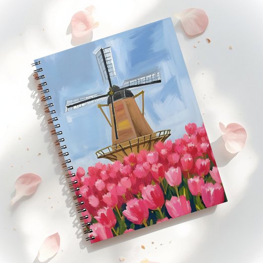 Dutch Windmill | Tulip Flower Field Watercolor ノートブック