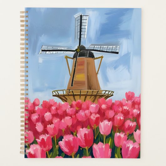 Dutch Windmill | Tulip Flower Field Watercolor プランナー手帳 (正面)