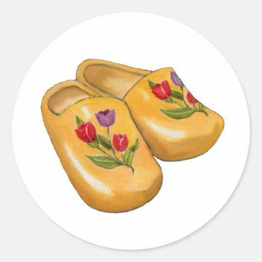 Dutch Wooden Shoes with Tulips, Klompen, Holland ラウンドシール (正面)
