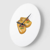 Dutch Wooden Shoes with Tulips, Klompen, Holland ラージ壁時計 (傾斜)