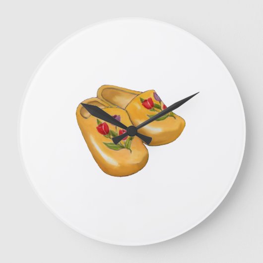Dutch Wooden Shoes with Tulips, Klompen, Holland ラージ壁時計 (正面)