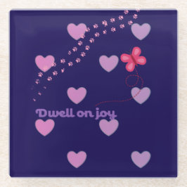dwell on joy hearts and paw prints glass coaster ガラスコースター