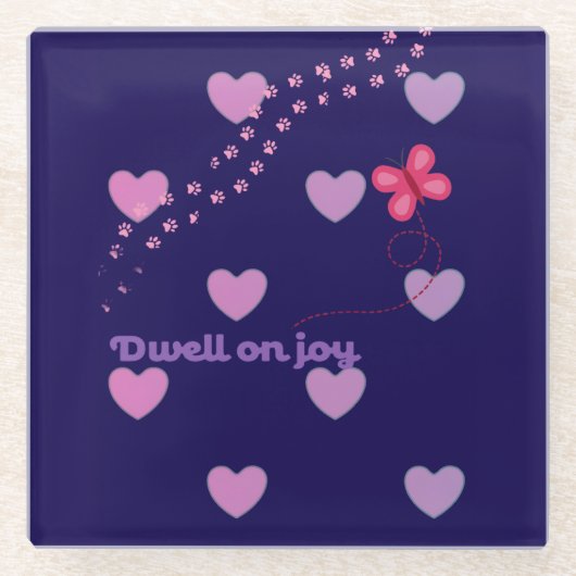 dwell on joy hearts and paw prints glass coaster ガラスコースター (正面)