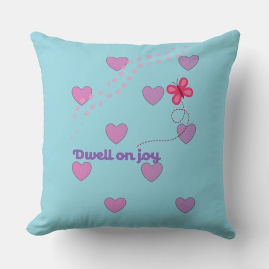 dwell on joy hearts and paw prints throw pillow クッション (正面)