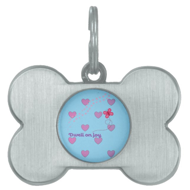 dwell on joy paw prints hearts and butterfly  ペットネームタグ (正面)